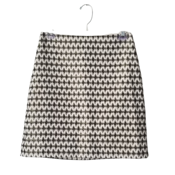 LOFT White Black Metallic Gold Print A Line Skirt Size 0 Petite - Picture 1 of 9